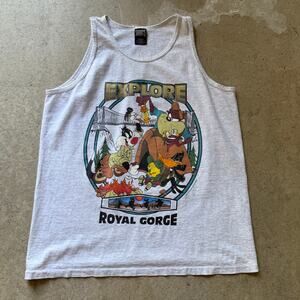 Vintage 90's Looney Tunes Explore Royal Gorge Colorado Gray Tank Top Shirt Sz L